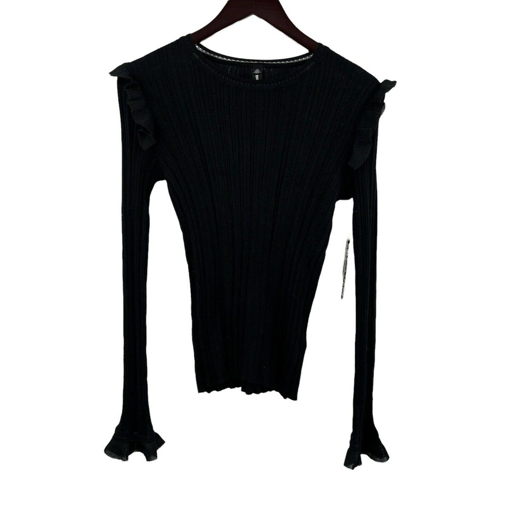 Lord & Taylor Design Lab Black Ruffle Embellished Top Size Small New